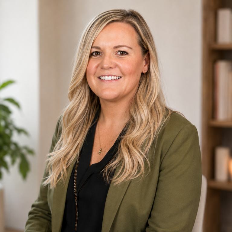 author photo picture of author holly rae wearing a green jacket, black top and has long blonde hair